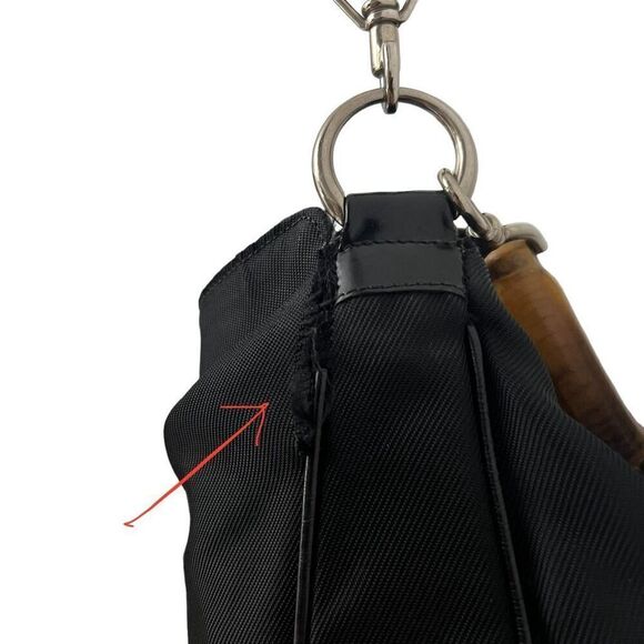 Gucci Classic Nylon Bag w Strap Authentic w Serial # Black Bamboo Handle Two Way - Picture 8 of 14